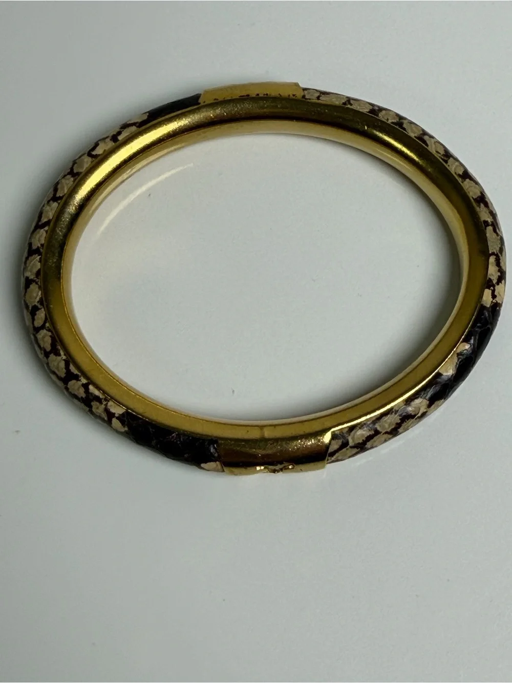 Tory Burch Women’s Leather Inlay Snake Print Gold Double T Bangle Bracelet